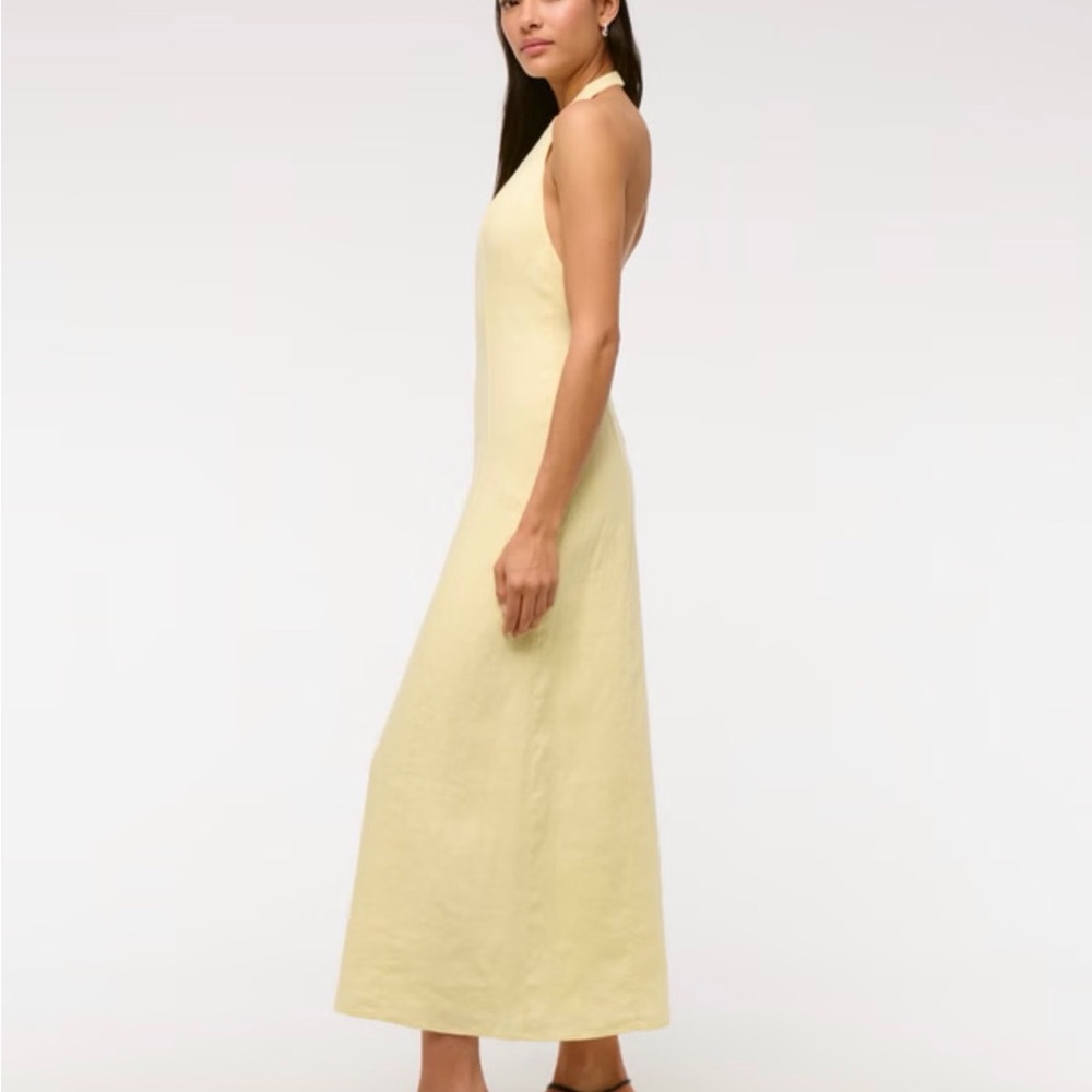 Premium Linen High-Neck Maxi Dress Yellow